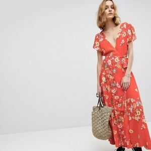 Free People Gorgeous Jess Wrap Maxi Dress - Red Combo